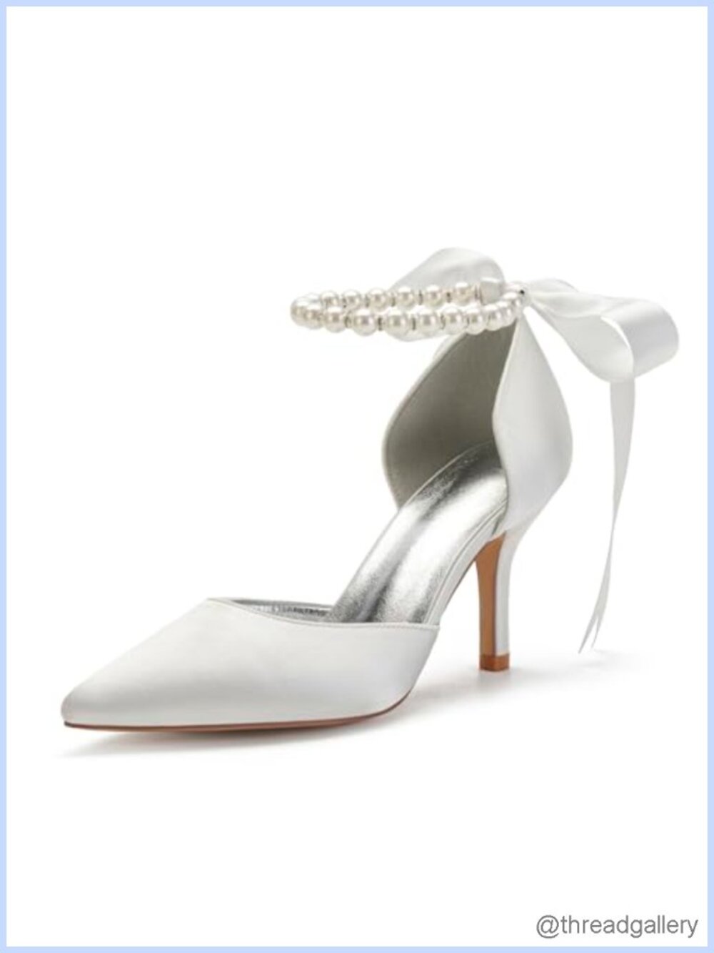 Womens pearl white wedding shoes for bride high heels pointed toe bridal satin